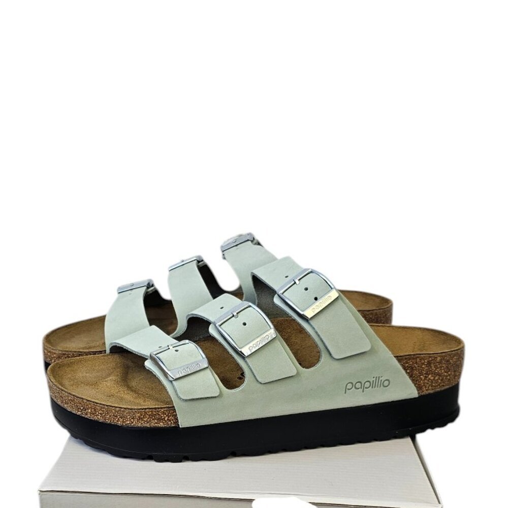 Papillio Birkenstock Florida Flex Platform Triple-Strap Sandal, Sage,Narrow 40/9